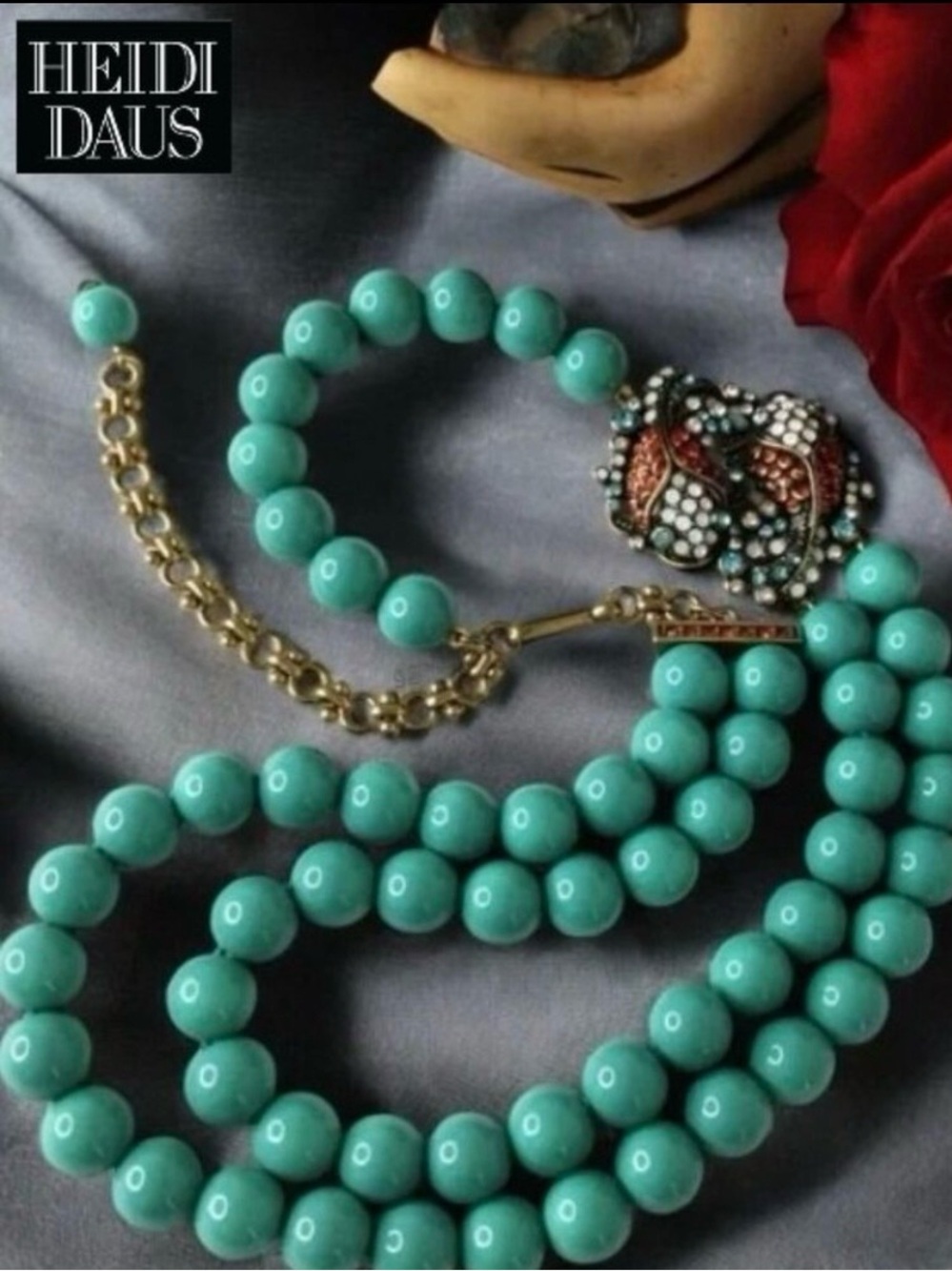 HEIDI DAUS Koi Fish Statement Necklace Swarovski Crystals, Turquoise Glass Beads